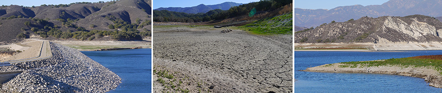 Photos of water basins with extraordinary low water levels