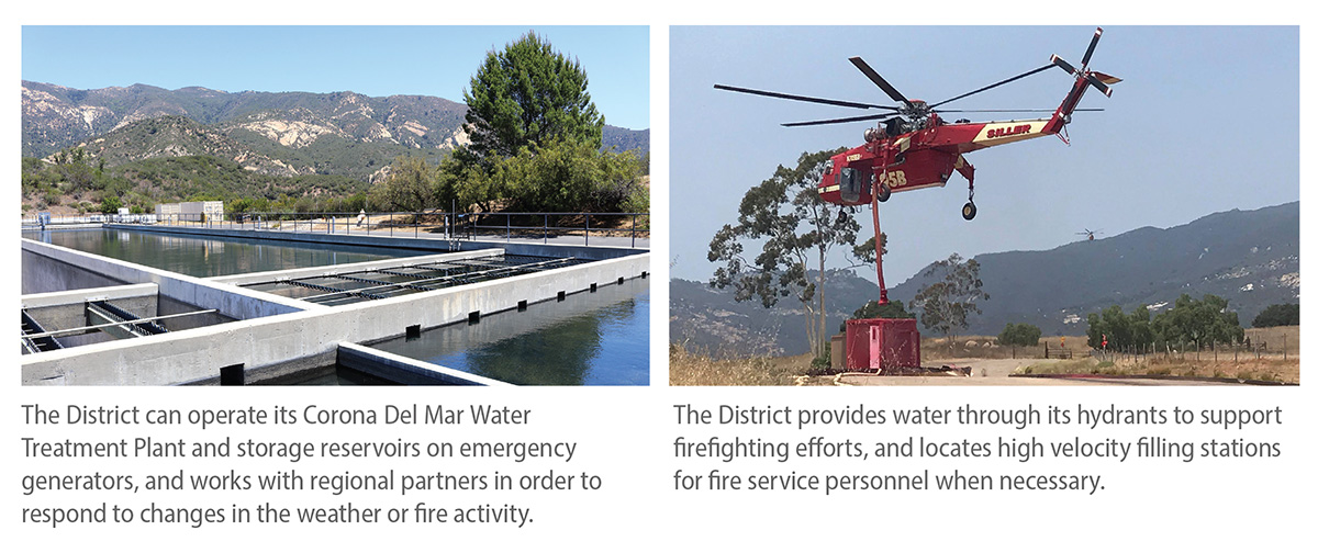 Photos of the Corona Del Mar Water Treatment Plant, and a water dropping helecopter.