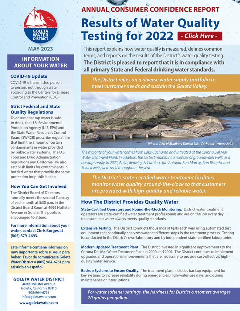 Annual Consumer Confidence Report - Results of Water Quality Testing for 2022