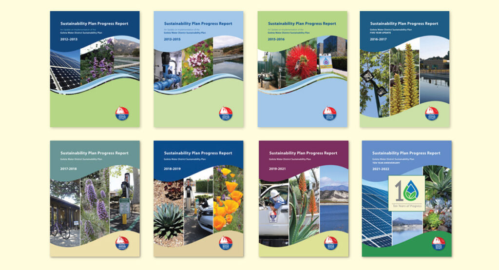 Miscellaneous covers of current and past Sustainability Plan Progress Reports