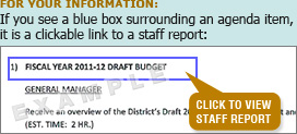 On the downloadable PDF, if you see a blue box surrounding an agenda item, it is a clickable link to a staff report.